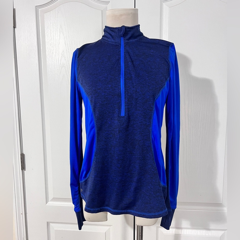 ZELOS‎ Two Tone Blue Quarter Zip Workout Shirt with Thumbholes - sz S